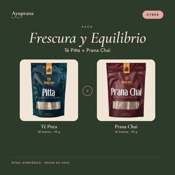 Pack Frescura y Equilibrio Ayuprana: Té Pitta y Prana Chai, 30 bolsitas cada uno