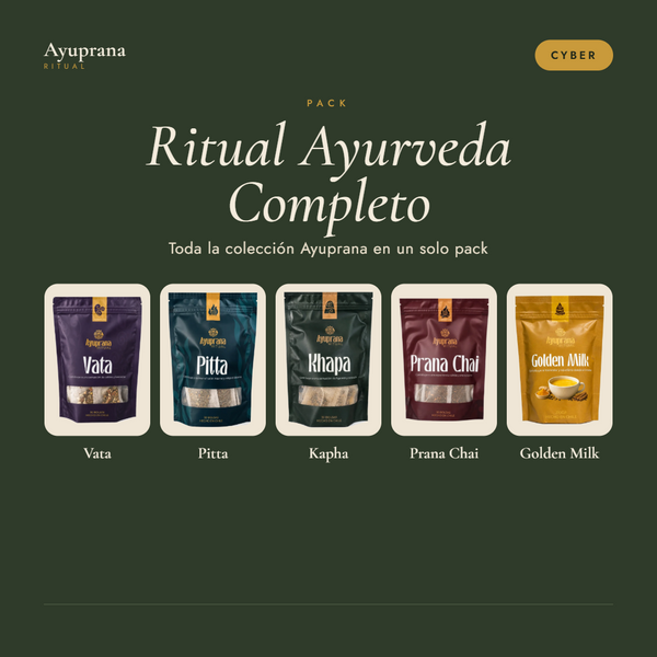 Pack Ritual Ayurveda Completo Ayuprana: Té Vata, Pitta, Kapha, Prana Chai y Golden Milk